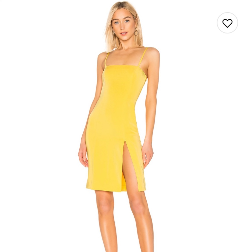 NBD Cosmopolitan Dress yellow square neck side slit spaghetti strap summer